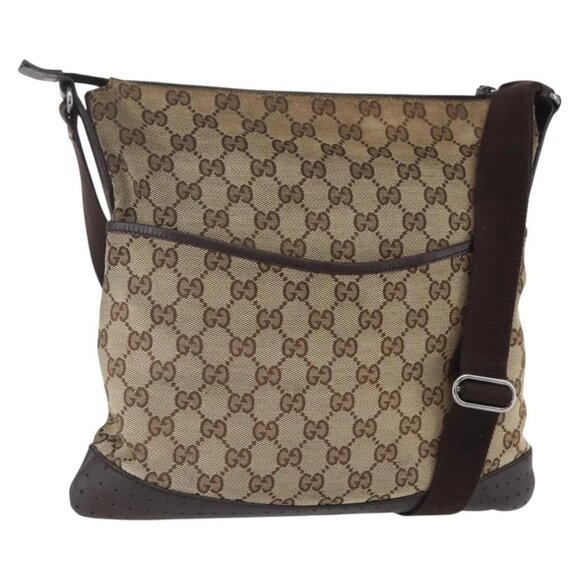 GUCCI GG Canvas Shoulder Bag Beige Silver 145857 Auth 151556